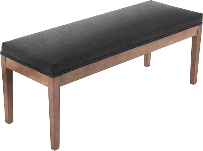 Linen Dining Bench Upholstered Entryway Bench Farmhouse Shoe Bench Seat Ottoman for Hallway Living Room Bedroom End of Bed Dining Room Kitchen, 45.5" Long, Charcoal