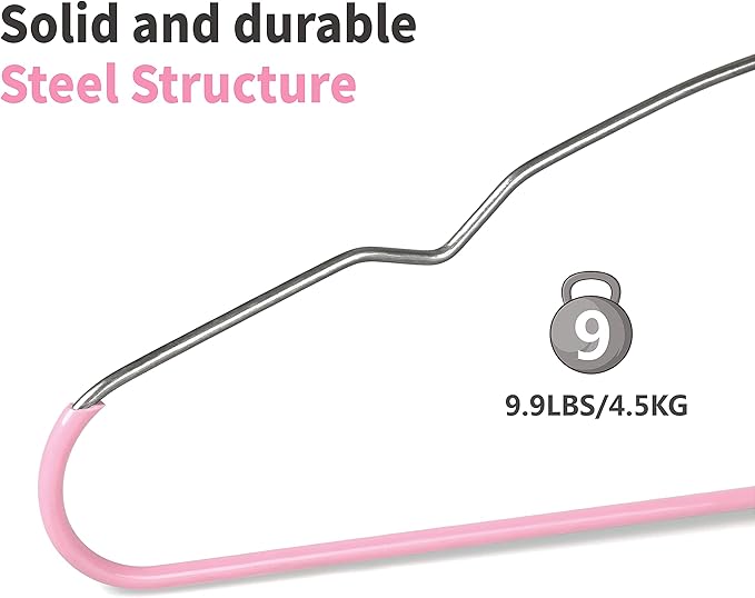 TOPIA HANGER Non Slip Hanger 20 Pack, Metal Clothes Hangers Space Saving, Heavy Duty Rubber Coated Wire Hanger for Coat, Shirt, Dress, Pants-Pink, CT12P