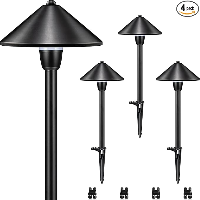 SUNVIE LED Low Voltage Pathway Lights 3W 3000K Pathway Lighting 12-24V Low Voltage Landscape Lights IP65 Waterproof Aluminum Landscape Path Lights for Yard Garden Walkway ETL Listed Cord, 4 Pack