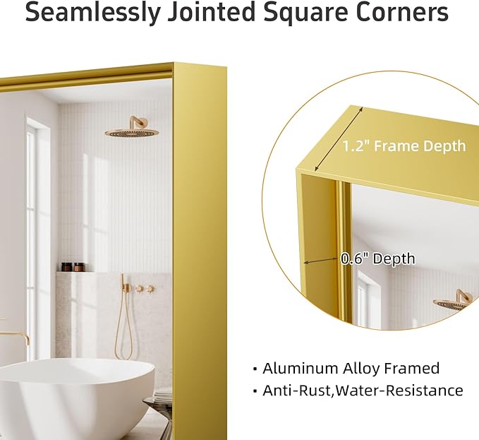 24”x36” Bathroom Vanity Mirror, Gold Framed Rectangle Mirrors, Modern Wall Mirror for Over Sink, Living Room, Bedroom, Entryway Mirrors Horizontally or Vertically