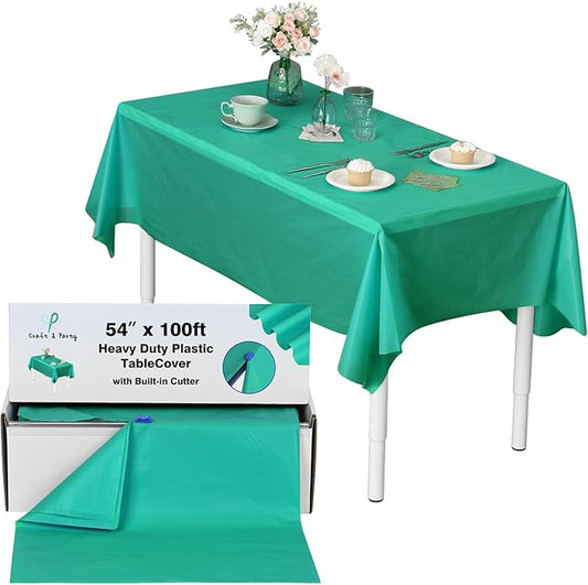 Craft And Party, 54 in x 100 feet Plastic Table Cover Roll for Party, Banquet, Picnic, Kids Activities for Any Size and Shape Table (Emerald Green, 54" x 100ft)