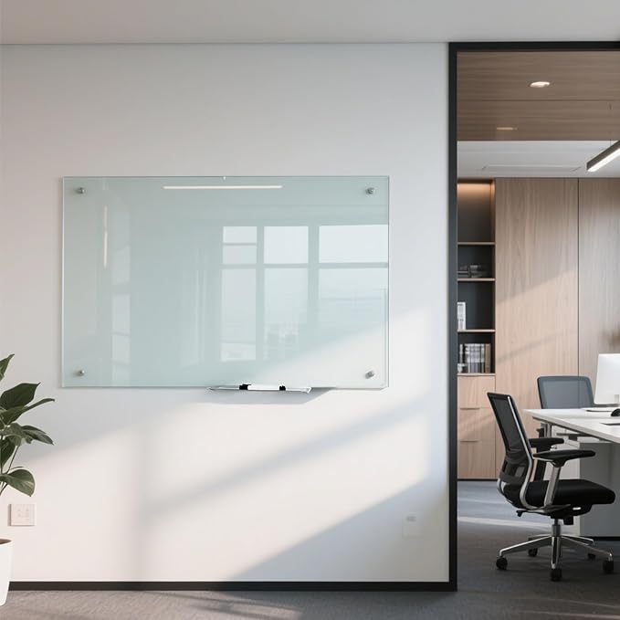 Glass Dry Erase White Board - Magnetic Glass Whiteboard 48"X36" Frameless Boards with Super Strong Magnets, Wall Mounted for Office, School and Home