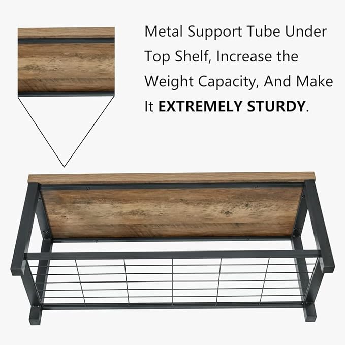 FOLUBAN Entryway Bench, Modern Shoe Storage Bench, Rustic Wood and Metal Entry Bench for Hallway Front Door Entrance, Industrial Indoor Bench for Bedroom Living Room, Oak, 43.3 Inch