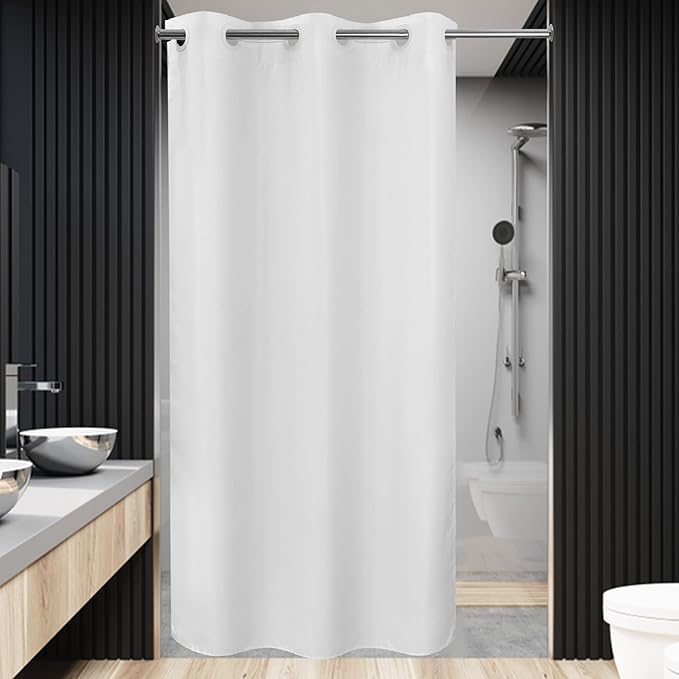 River Dream No Hook Stall Shower Curtain or Liner 36" Wide - Soft Microfiber Small Shower Curtain with Magnets for Narrow Stall, Waterproof Fabric & Machine Washable, White