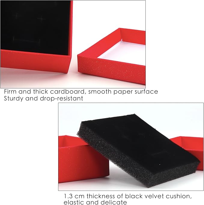 Gift Box Necklace Earring Ring Box Gift Box,12 Pieces Square Cardboard Jewelry Gift Boxes,Cotton Filled Cardboard Paper Jewelry Box Gift Case (3.5x3.5x1.25 Inches) (Red)
