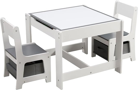 Kids Table and Chair Set, 3 in 1 Children Activity Table with Storage Drawer, 2 in 1 Tabletop Removable Blackboard for Crafts, Arts, Drawing, Reading, Toddler Table and Chair Set for Boys & Girls