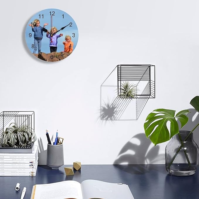 Custom Wall Clock, Personalized Wall Clock with Photo/Image Text Non-Ticking Clock Silent Customized Digital Wall Clocks Customized Gift for Living Room Kitchen Bathroom Home Decor 15.75''
