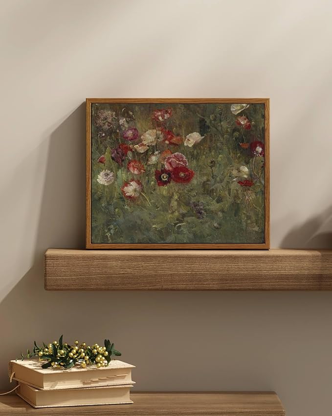 InSimSea Framed Canvas Wall Art Vintage Decor, Classical Flower Paintings Vintage Wall Art for Living Room, Retro Nature Floral Art Work Wall Decorations for Bedroom Home Wall, 9"x11"