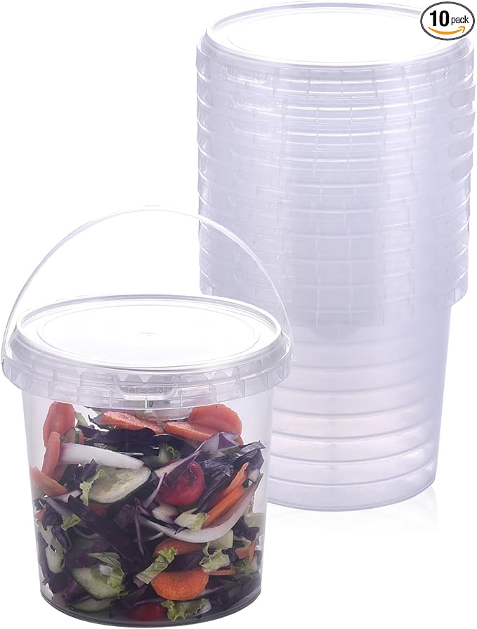 SHPii 48 oz Ice Cream Tub with Lid, Tamper Proof, BPA Free, Freezer and Microwave Safe Food Storage Container, Reusable Airtight Container, Leak Proof Tub for Snacks Deli Fruits, Drinks.(10 pack)