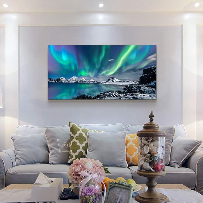 Large Wall Decor For Living Room Canvas Wall Art For Bedroom Blue Aurora Scenery Paintings Modern Bathroom Canvas Art Prints Ready To Hang Office Pictures For Home Kitchen wall Decorations Artwork