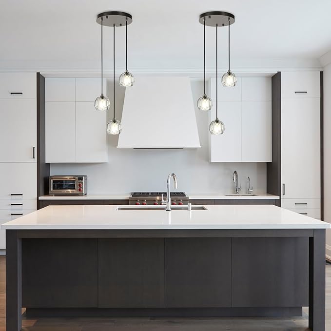 3 Lights Pendant Lighting, Brushed Black Cluster Pendant Light Kitchen Island, Cut Crystal Pendant Light Fixture Hanging Lights for Dining Room Foyer Bathroom