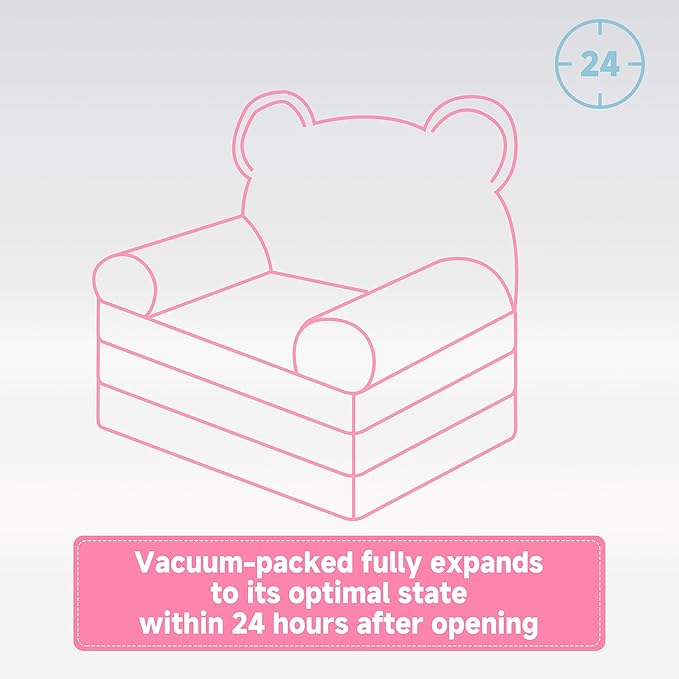 MONKISS Kids Couch, Comfy Toddler Chair, 2 in 1 Fold Out Kids Sofa to Lounger, Baby Sleeper Chair, Toddler Furniture, Birthday Gifts for Boys and Girls, 1~4 Years Old, Bear