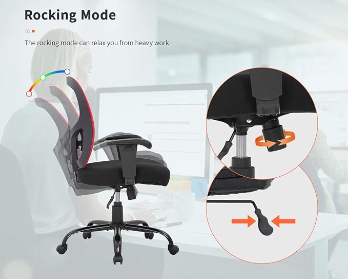 Big and Tall Office Chair+400lbs Wide Seat Mesh Desk Chair+Massage Rolling Swivel Ergonomic Computer Chair with Lumbar Support Adjustable Arms Task Chair for Heavy People+ (Red)