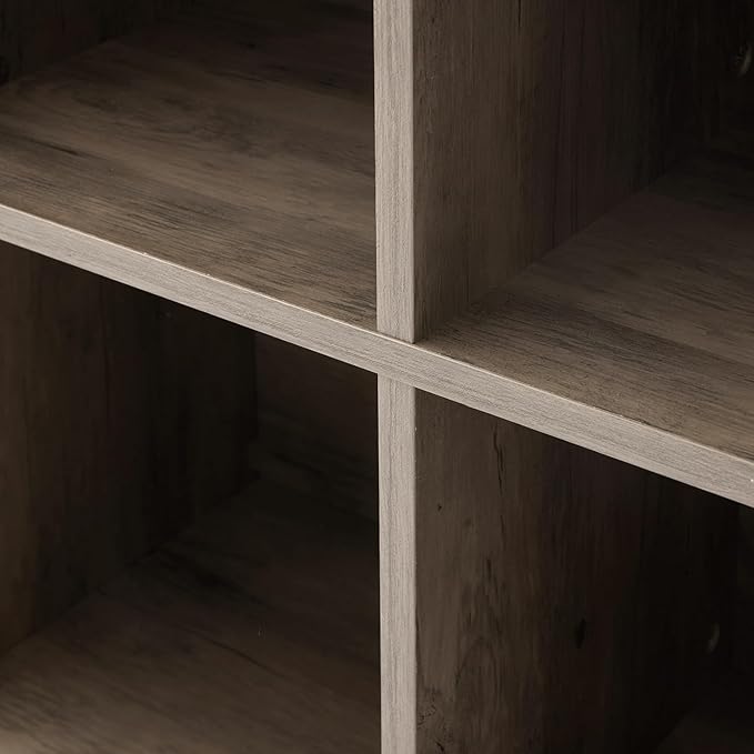 6 Cube Storage Organizer, 2 Tier Bookshelf for Living Room, Farmhouse Bookcase with Led, Kids Toy Storage Cabinet, Wall Cubby Shelves for Home Decor, Wood Display Cabinet for Bedroom, Grey