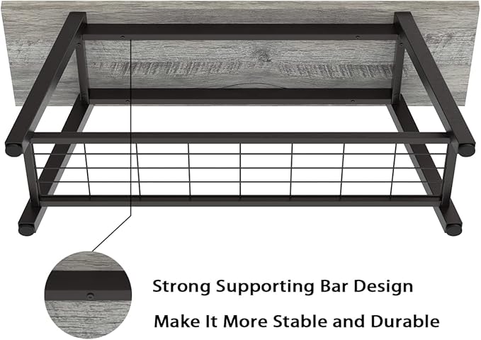 Grey Storage Bench Industrial Rustic Wooden and Metal Entryway Shoe Boots Storage Rack Long Bench Seat for Hallway Bedroom Rustic Farmhouse Style