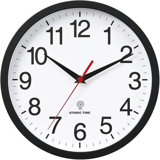 Atomic Wall Clock, Modern 10 Inch Battery Operated Wall Clocks, Analog Clock for Living Room, Office, Home, Bedroom, Kitchen, Bathroom(Black)