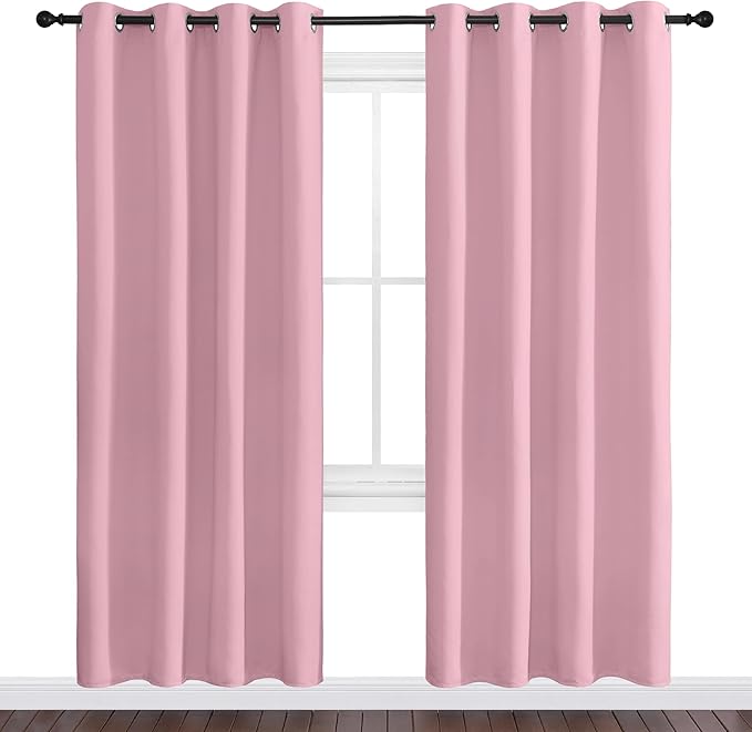NICETOWN Blackout Curtain Panel Grommet - Home Decorations Thermal Insulated Solid Grommet Top Blackout Living Room Panels/Drapes for Gift (Crystal Pink, 1 Pair, 55 x 78-Inch)