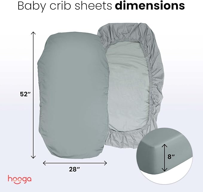 Hooga Grounding Crib Sheet, Organic Fitted Grounded Sheet for Baby Crib, Earth Connected Bedding (52”x28”x8”) Pure Silver Fiber and Cotton, Grounding Cord Included. Gray