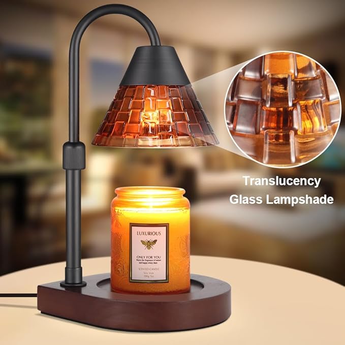Candle Warmer Lamp with Timer, Dimmable Electric Candle Warmer,Candle Melter for Scented Candles Top-Down Candle Melting,Home Decor Mothers Day Birthday Gifts for Women Mom Grandma(Brown Glass)