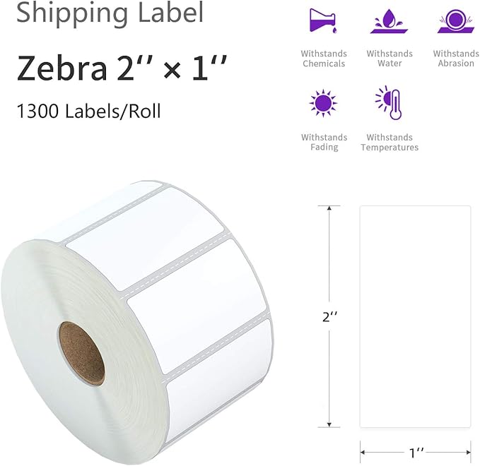 AveneMark 12 Rolls 2" x 1" Direct Thermal Labels for Barcodes Postage Address Shipping Labels Compatible with Rollo & Zebra Desktop Printers Adhesive - 1300 Labels/Roll