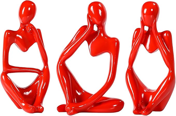 Thinker Statue Gold Decor Abstract Art Sculpture, Golden Resin Collectible Figurines for Home Living Room Office Shelf Decoration, Great Gifts Ideas (Red)