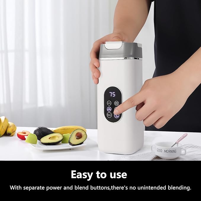 Portable Personal Blender with 12 Stainless Steel Blades – USB Rechargeable for Smoothie Shakes,14 Oz/420ML Cup and Extra Handle Lid, for Travel Sports Gym (White)