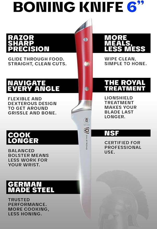 Dalstrong Boning Knife - 6 inch - Gladiator Series - High Carbon German Steel - Crimson Red ABS Handle - Meat Carving, Trimming, Deboning - w/Sheath - NSF Certified