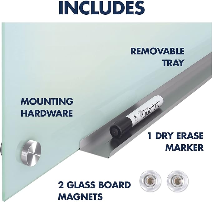Quartet Whiteboard, Glass Dry Erase Board, Non-Magnetic, 48"W x 36"H, Infinity Frameless Mounting, White Surface, Accessory Tray, and 1 Dry Erase Marker (G4836NMW)