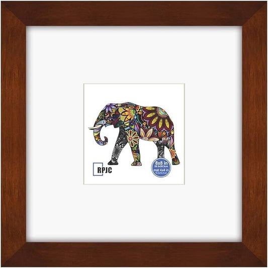 RPJC 8x8 Soild Wood Picture Frame with High Definition Glass Display Pictures 4x4 with Mat or 8x8 Without Mat for Wall Mounting Hanging Photo Frame Brown