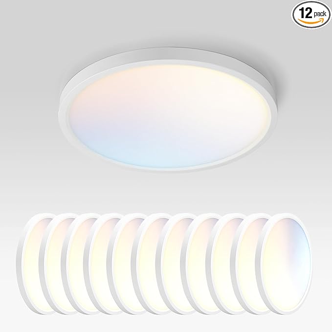 ASD LED 9" Round Flush Mount Ceiling Light Fixture, Low Profile Surface Lighting | 5CCT, Dimmable, Ultra-Thin, ETL Listed | 18W 1660LM 2700-6000K 120V | Kitchen, Bedroom, Hallway Lamp | White, 12 Pack