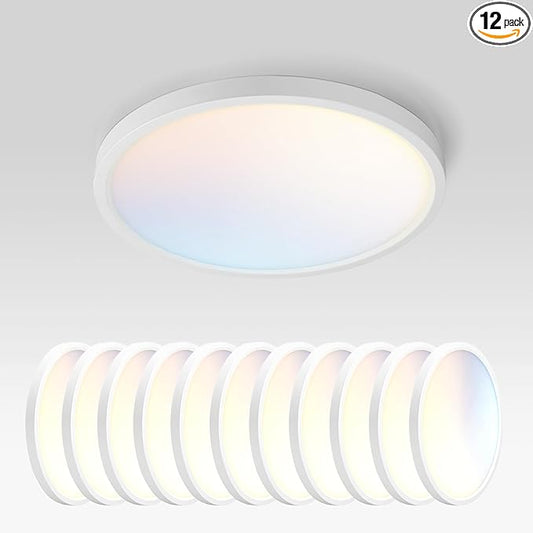 ASD LED 9" Round Flush Mount Ceiling Light Fixture, Low Profile Surface Lighting | 5CCT, Dimmable, Ultra-Thin, ETL Listed | 18W 1660LM 2700-6000K 120V | Kitchen, Bedroom, Hallway Lamp | White, 12 Pack