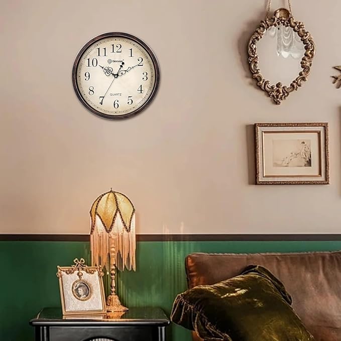 Geevon Retro Silent 12 Inch Wall Clock Non Ticking, Rustic Vintage Clock Quartz Decorative, Battery Operated Wall Clock for Kitchen/Office/Classroom/Bedroom/Living Room Decor
