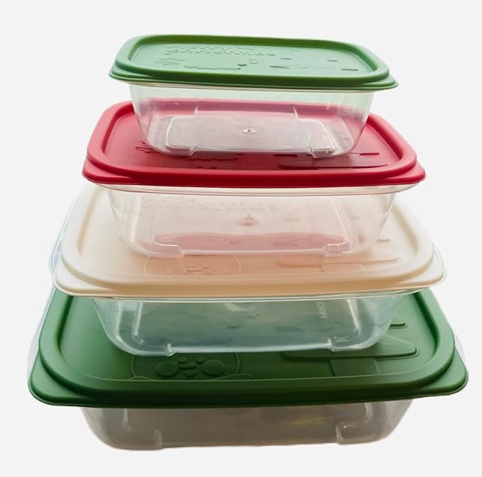 Plastic Food Storage Container Set, 4 Containers with Lids, Assorted Colors (RECTANGULAR MERRY)