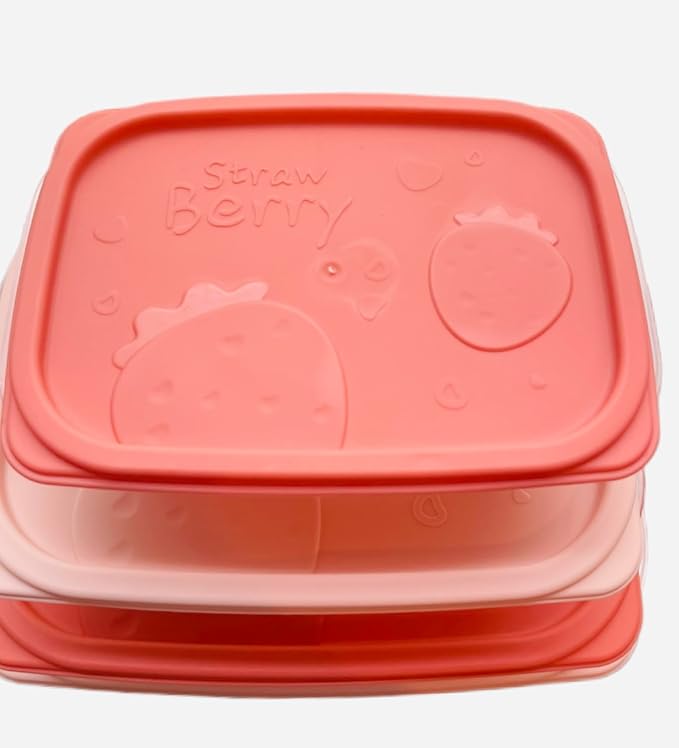 Plastic Food Storage Container Set, 4 Containers with Lids, Assorted Colors (RECTANGULAR PINK) The set includes containers of various sizes - 260 ml, 550 ml, 1100 ml, and 2000 ml