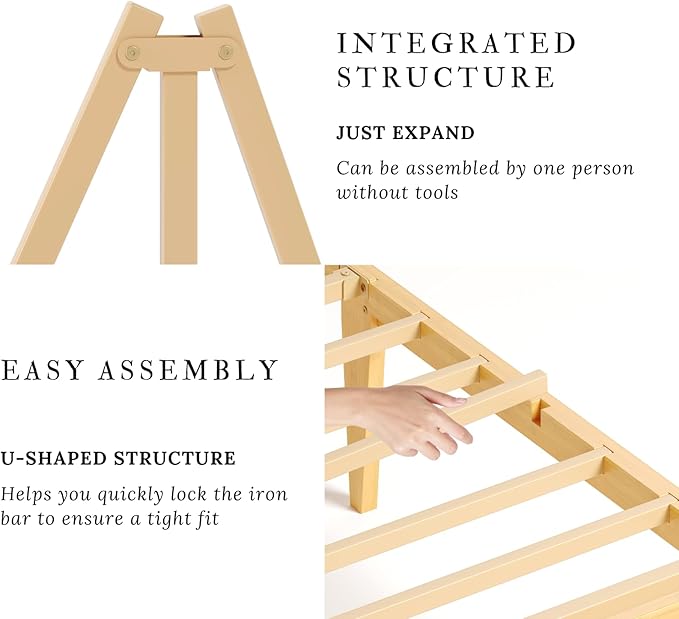 Bamboo Twin XL Bed Frame with Headboard, 14 inch Solid Wood Platform Bed Frames Twin XL Size with Metal Slats, No Box Spring Needed, Easy Assembly, Noise Free