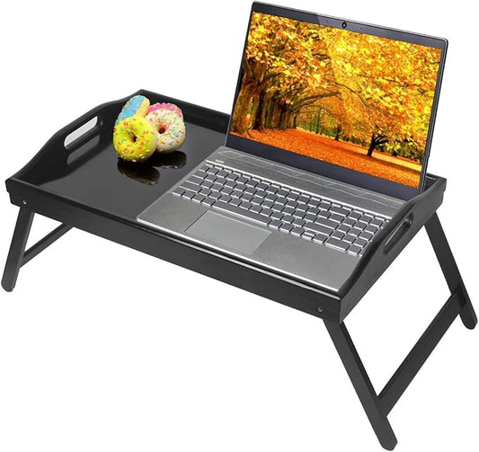 Bed Tray Table with Folding Legs Kitchen Breakfast Food Tray Platters Serving Tray Foldable TV Table Laptop Computer Desk Snack Tray(Black Large)