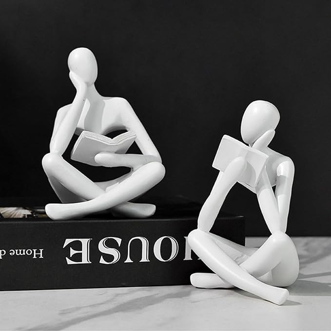 Gold Reading Women Statue, Thinker Sculptures, Abstract Art Ornament, Modern Aesthetic Figurine Decoration, Suitable for Home Living Room Bedroom Office Shelf Table Desk Bookshelf Decor (White Left)