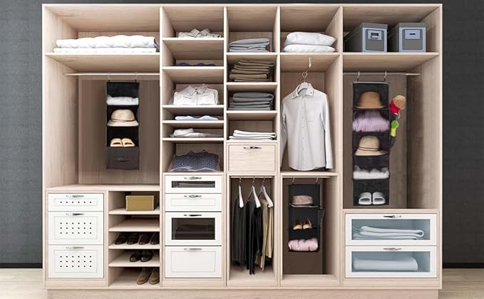 Hanging Closet Organizer, 3-Shelf Closet Hanging Storage Shelves, Black