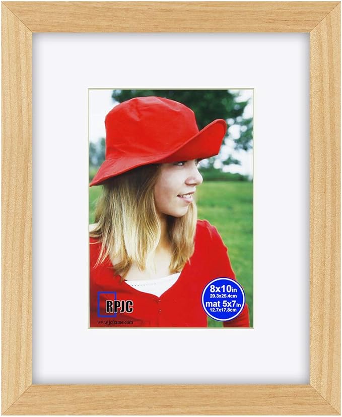 RPJC 8x10 inch Picture Frame Made of Solid Wood and High Definition Glass Display Pictures 5x7 with Mat or 8x10 Without Mat for Wall Mounting Photo Frame Natural