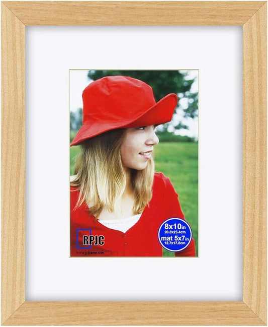 RPJC 8x10 inch Picture Frame Made of Solid Wood and High Definition Glass Display Pictures 5x7 with Mat or 8x10 Without Mat for Wall Mounting Photo Frame Natural