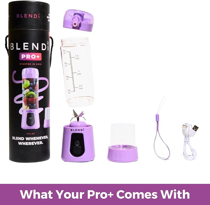 BLENDi Pro+ Portable Blender (17.5oz, Purple) – Powerful 120W Motor, USB-C Rechargeable, Cordless Personal Blender Smoothies, Shakes & More – BPA-Free, Self-Cleaning, Travel-Friendly (NEW)