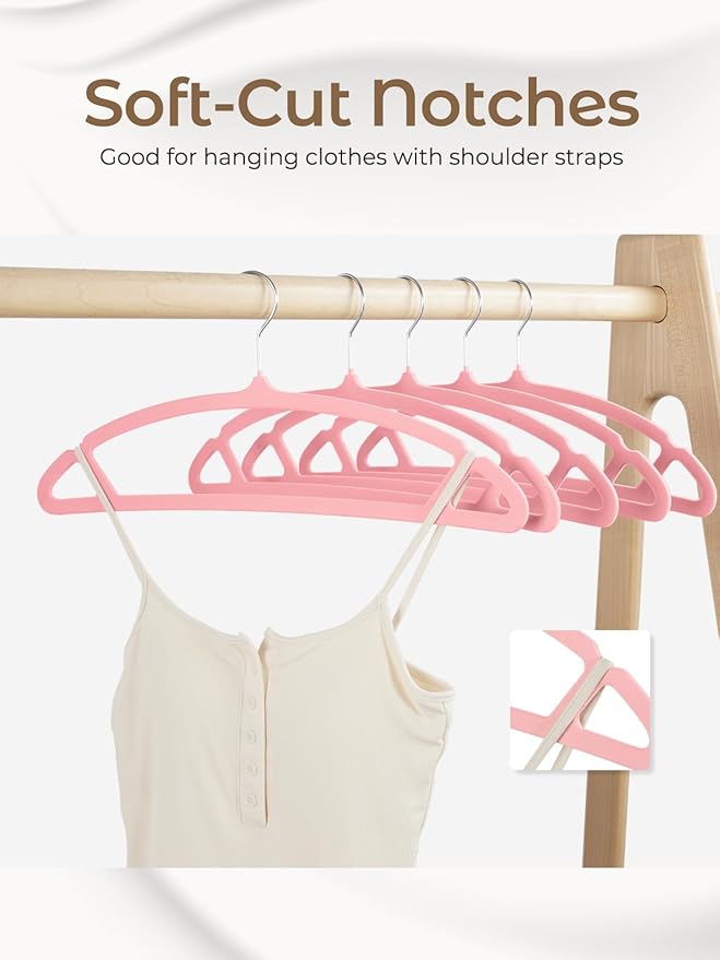 HOUSE DAY Pink Velvet Hangers 60 Pack, Luxury Felt Hangers Non Slip Space Saving Pink Clothes Hanger Heavy Duty Coat Hanger, No Shoulder Bump Focked with 360° Swivel Hook for Closet