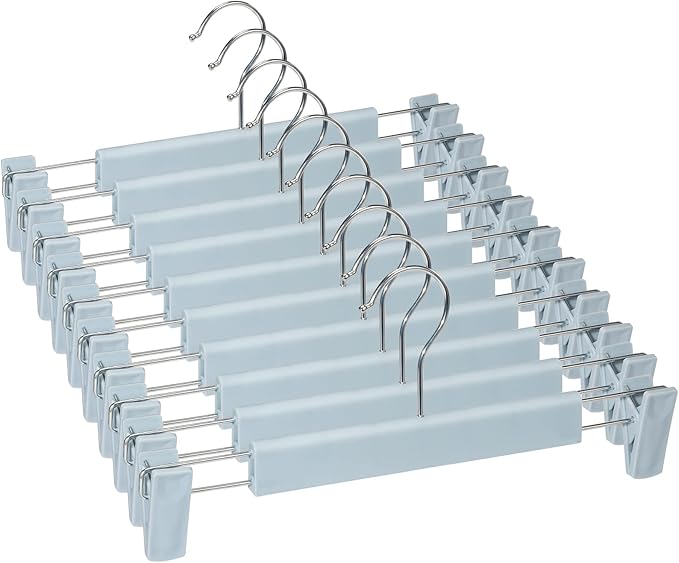 Skirt Hangers，Pants Hangers with Clips，360 ° Swivel Hooks Space Saving Hangers for Pants, Skirts, Clothes, Jeans (10Pack, Light Blue)