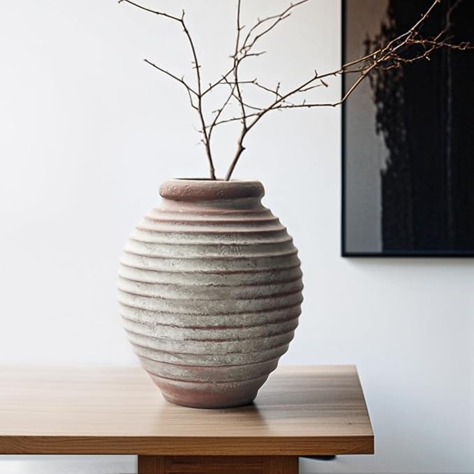 Antique Ceramic Flower Vase for Living Room Bedroom 7.87'' Farmhouse Decor for Bouquet Fake Plant Home Decor Office Table Shelf Fireplace Centerpieces Rustic Retro Vintage Classic Modern