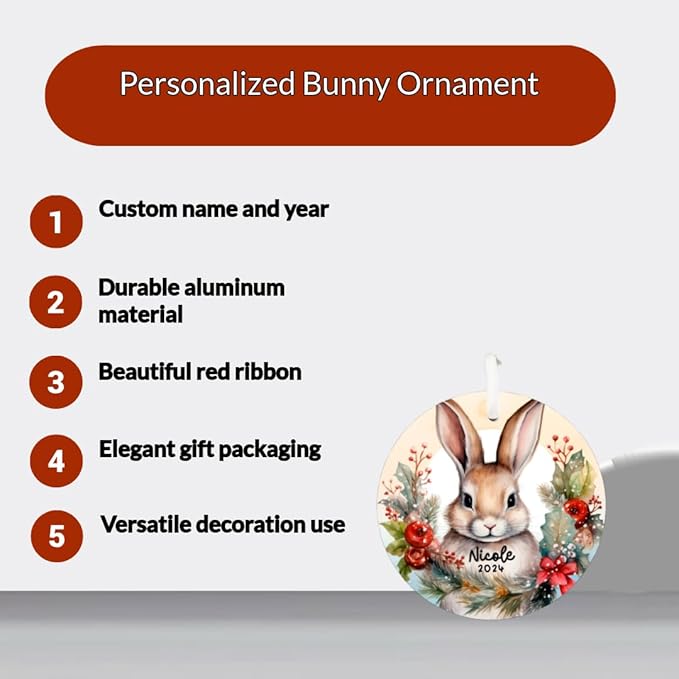 Personalized Bunny Christmas Ornament - Custom Name & Year Woodland Decoration