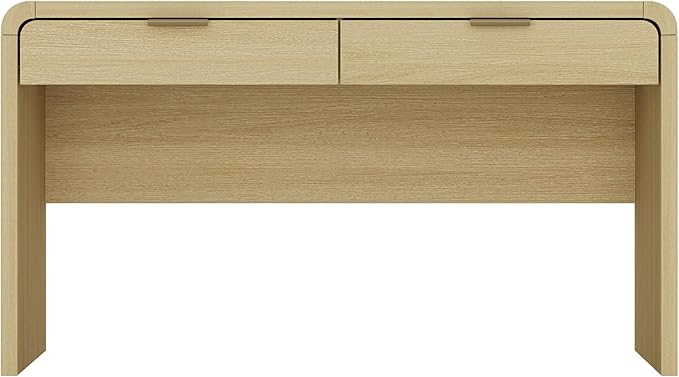 Manhattan Comfort Grace 54" Modern Home Office Desk with Drawers, Metal Handles, and Ample Workspace, Stylish Wood Table for Writing, Vanity, Work or Study, Natural Oak & Gold