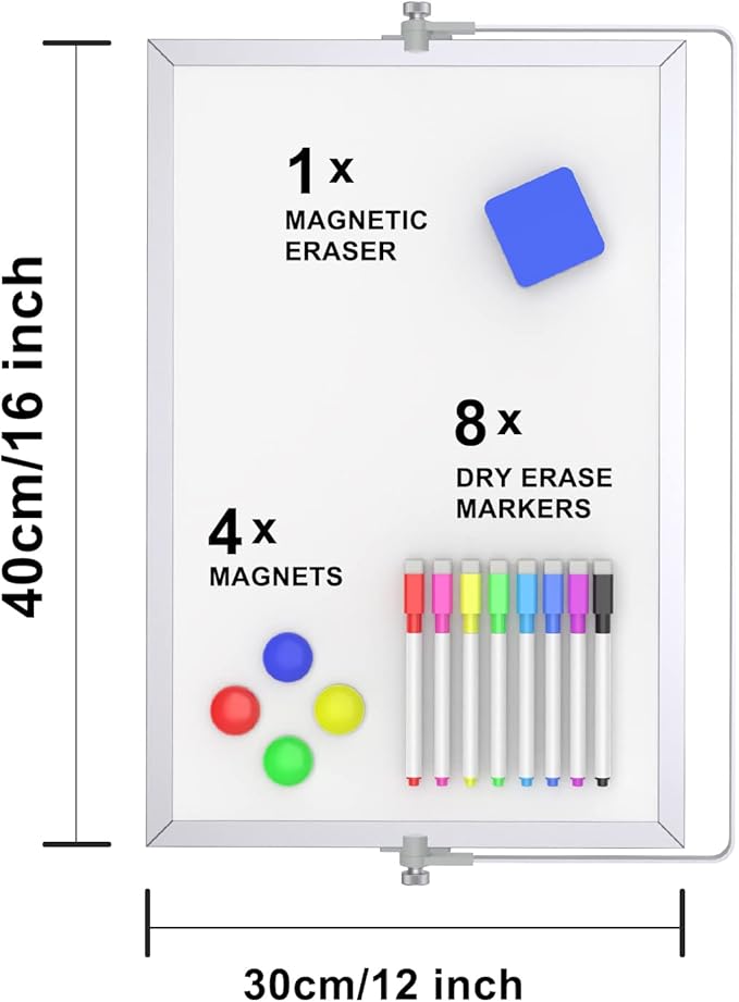 OWill Dry Erase White Board, 16inX12in Large Magnetic Desktop White Board with Stand,A3 Magnetic Whiteboard & Portable Double-Sided Whiteboard Easel for Drawing in School & Home