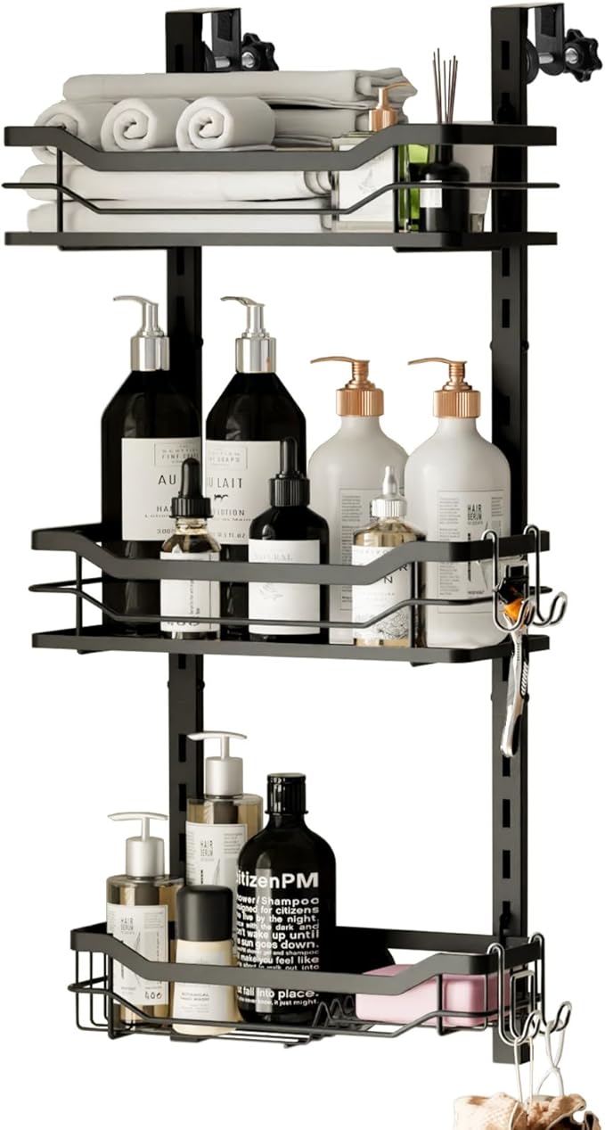 TAILI Hanging Shower Caddy Over The Door Adjustable Hanging Organizer Rack with Hooks, Sturdy Rust Proof Shower Organizer Shelf Basket Storage Rack, No Drilling