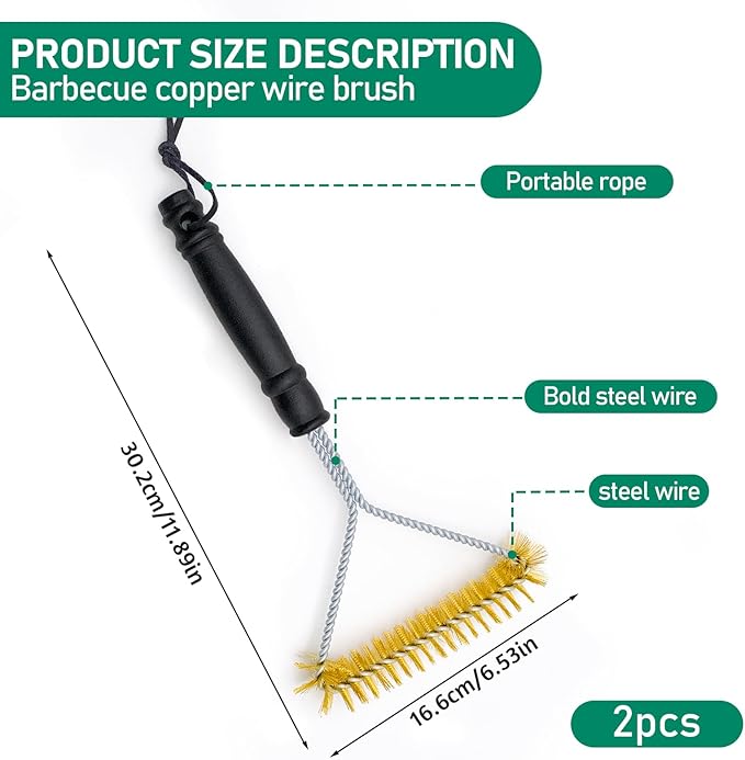 2 Pieces Grill Brush, 12 Inch Non-Scratch Brass Bristles Grill Cleaning Brush, Wide Faced Spiral Barbeque Grill Accessories for Kitchen, Outdoor Grill