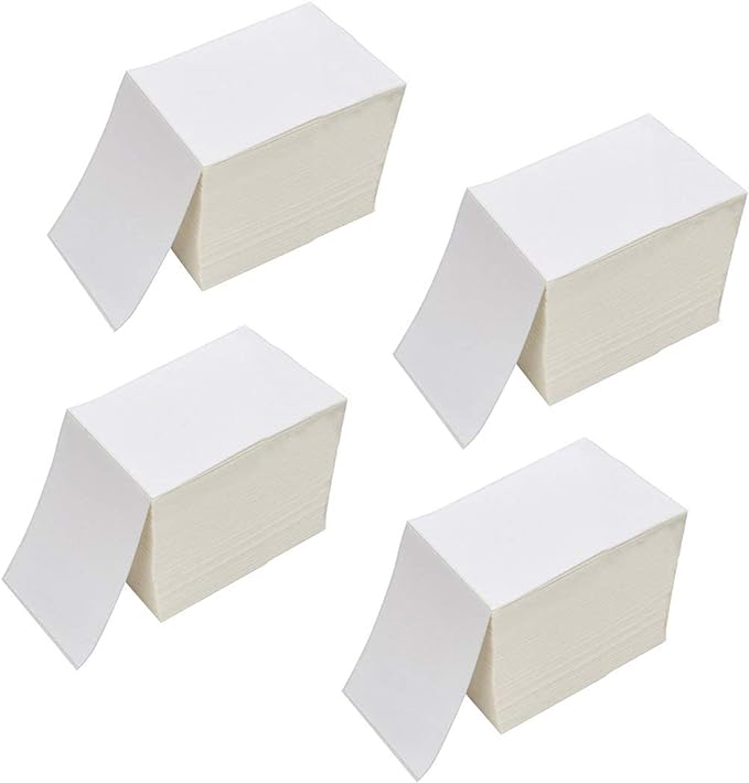 RyhamPaper 4" x 6" Fanfold Direct Thermal Labels - White Shipping Mailing Postage Labels, Perforated, Permanent Adhesive (4 Stacks - 4000 Labels)